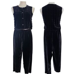 Harriet Selwyn Black Velvet 2-Piece Quilted Vest & Cropped Pants Set Size 1 (S)